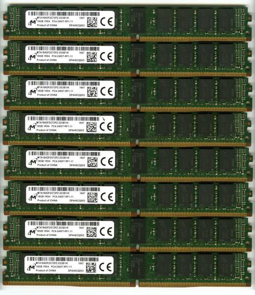 【RDIMM】DDR4-2400、ECC Registered、16GBの8枚セットで128GB、中古 　micron vlp reg サーバー用　Z440で動作確認済み　1647-9