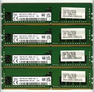 【RDIMM】DDR4-3200、ECC Registered、16GBの4枚セットで64GB、中古 　SKhynix　　reg サーバー用　　　2303,2313,2314