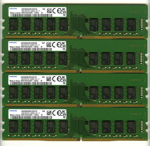 【ECC UDIMM】DDR4-3200、16GBの4枚セットで64GB、中古　Samsung　 ECC Unbuffered　　2048