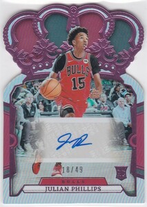 JULIAN PHILLIPS (BULLS) RC! 2023-24 PANINI CROWN ROYALE ROOKIE AUTO AUTOGRAPH CROWN PINK PARALLEL (#/49)