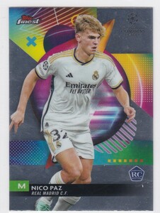 NICO PAZ (REAL MADRID) RC! 2023-24 TOPPS FINEST UEFA CLUB COMPETITIONS ROOKIE CARD