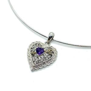  approximately 7.3g necklace choker SILVER 925 Ame si -stroke zirconia Heart Shape silver Gold combination top charm jewelry 