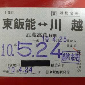 ○社 西武鉄道東飯能駅発行 ＪＲ川越線 武蔵高萩経由１箇月完全常備 通勤定期券 コレクション用 の画像1