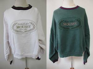 MOUSSY Moussy 2 point set sweatshirt white green sweat pull over (B77)