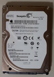 4683 Apple純正 2.5インチ 内蔵SATAハードディスク Seagate ST9250315ASG 250GB 9.5mm 5400rpm 使用40115時間 正常