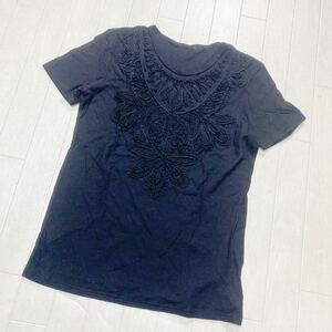 3930☆ L'EQUIPE レキップ トップス 半袖Tシャツ 半袖カットソー レディース 38 ブラック 刺繍