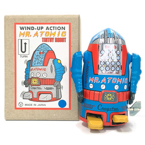 S ★箱入り ゼンマイ　Ｕターン　ミスターアトミック ロボット　Wind-Up U-turn action Mr.Atomic BLUE ★PSTT008-4