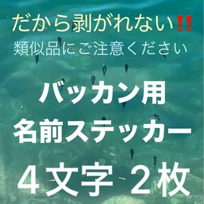 バッカン用名前ステッカー お名前4文字様 2枚 シマノ マルキュー ダイワ がまかつ サンライン 釣研東レ などの