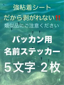 バッカン用名前ステッカー お名前5文字様 2枚 シマノ マルキュー ダイワ がまかつ サンライン 釣研東レ などの