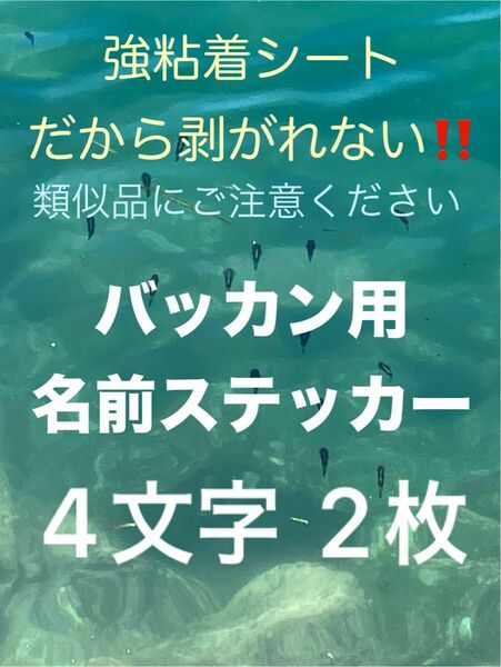 バッカン用名前ステッカー お名前4文字様 2枚 シマノ マルキュー ダイワ がまかつ サンライン 釣研東レ などの