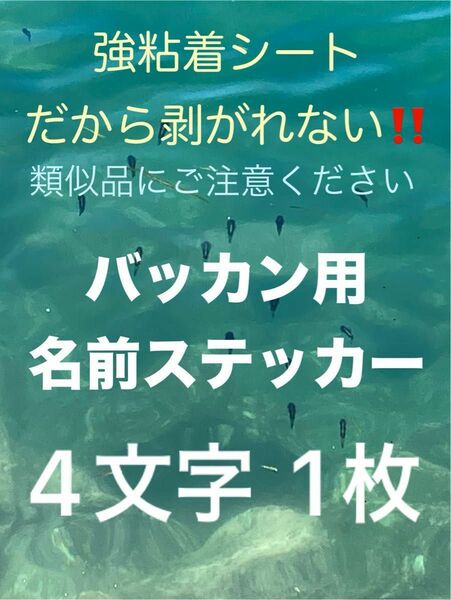 バッカン用名前ステッカー お名前4文字様 1枚 シマノ マルキュー ダイワ がまかつ サンライン 釣研東レ などの