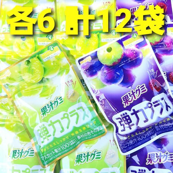 ★２種各６袋 計１２袋★ 袋明治　果汁グミ　弾力プラス　マスカット　ぶどう　果汁１００　大粒タイプ　マスカットグミ　ぶどうグミ