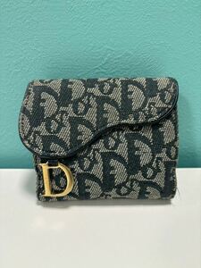 Christian Dior クリスチャンディオール トロッターサドル キャンバス 二つ折り財布 ネイビー