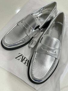 ZARA Zara металлик серебряный обувь Loafer 39