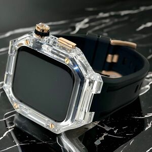 BT☆アップルウォッチバンド ラバーベルト カバー　Apple Watch クリア ケース 40mm41mm44mm 45mm