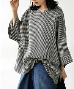 ■タグなし未使用品■【antiqua pattern torso】アンティカ パターントルソー / 大人女子に着てほしいクラシカル千鳥柄トップス。