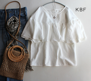  cat pohs shipping 385 jpy * Urban Research KBF| adult lovely gya The - frill blouse white 