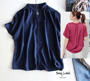  cat pohs shipping 385 jpy * Urban Research Sonny Label| the smallest lustre Vintage satin flair sleeve blouse navy 