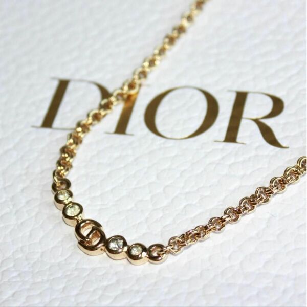 Christian Dior ディオール ストーン ロゴ ゴールド ネックレス