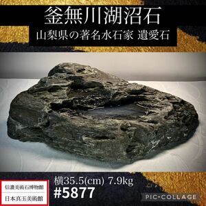 【水石ルネサンスフェア】水石 盆栽 釜無川湖沼石 横35.5×高10(cm) 7.9kg 骨董盆石古美術鑑賞石観賞石太湖石中国古玩 5877