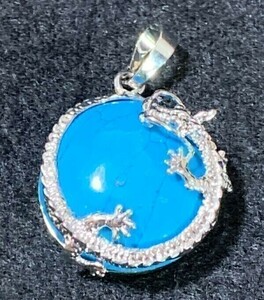 [Premio Fortuna] turquoise. Dragon pendant bright energy . free Power Stone silver dragon . design 306068##