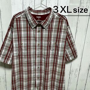 KINGSIZE　半袖シャツ　3XL　チェック柄　グレー　ワインレッド　古着