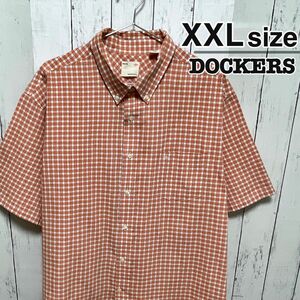 DOCKERS　半袖シャツ　XXL　チェック柄　オレンジ　リーバイス　USA古着