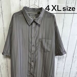 USA古着　半袖シャツ　ドレスシャツ　4XL　ストライプ　グレー　オーバーサイズ