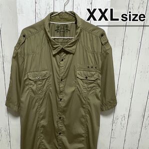 USA古着　半袖シャツ　XXL　ウエスタンシャツ　ミリタリー　ワーク　カーキ