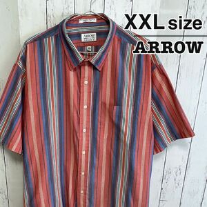 ARROW　半袖シャツ　XXL　ピンク　ブルー　ネイビー　ストライプ　USA古着