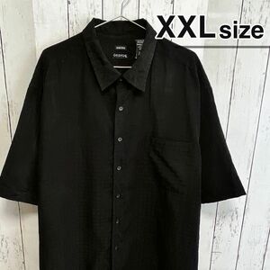 USA古着　半袖シャツ　ドレスシャツ　XXLサイズ　チェック柄　ブラック　黒