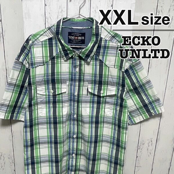 ECKO UNLTD　半袖シャツ　XXL　ウエスタン　グリーン　ホワイト　古着