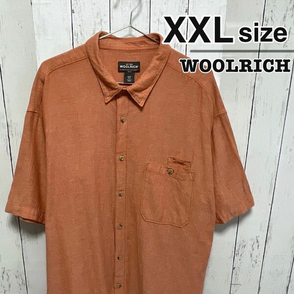 WOOLRICH　半袖シャツ　XXL　オレンジ　テラコッタ　無地　USA古着