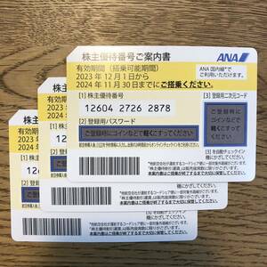 ANA 全日空 株主優待 有効期間 2024年11月30日 3枚セット【匿名配送・送料無料】