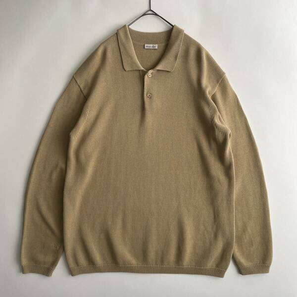 steven alan size/S (h) スティーブンアラン 大きめ ルーズ ドロップショルダー コットン ニット ポロシャツ 長袖 セーター ベージュ