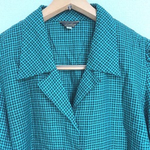 レリアン Leilian シャツ ジャケット風 ブラウス ギンガムチェック 緑 13+サイズ 868166