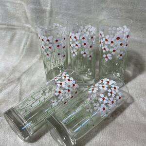 C1019 昭和レトロ ガラスコップ フラワープリント 5点セット レトロポップ 花柄 当時物 コレクション