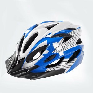 自転車ヘルメット/サイクリングヘルメット/アクティブブルー＆ホワイト/サイズ調整可能/54cm～61cm/ダイヤル式/超軽量/安全/通気性/バイザ