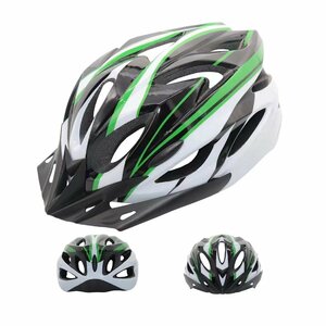 自転車ヘルメット/サイクリングヘルメット/ブラック＆グリーン/サイズ調整可能/54cm～61cm/ダイヤル式/超軽量/安全/通気性/バイザー付き