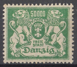 1923 year free city Dan tsihi. chapter design stamp 50000M