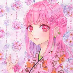 Art hand Auction Original handgezeichnete Kunstwerk Illustration Sakura Blumen in voller Blüte Original-Gemälde, handgemalt, Comics, Anime-Waren, Handgezeichnete Illustration