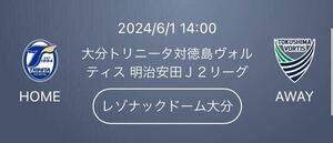 2024/6/1 14:00 大分トリニータ対徳島ヴォルティス レゾナックドーム大分 バックＡ席　2名様