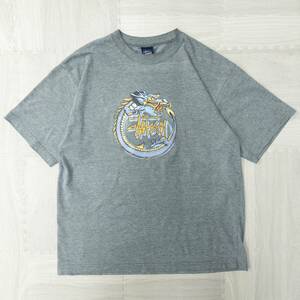 古着 00s 90s STUSSY オールドステューシー ドラゴンプリント Tシャツ メンズM グレー