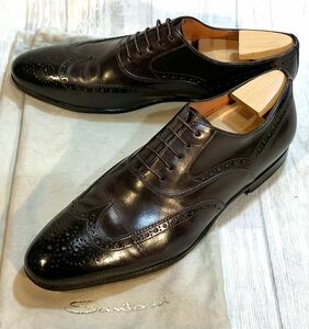 Santoni サントーニ◆25.5cm 7◆ITALY製◆ウイングチップ フルブローグ 革靴 本革 レザー 靴 ビジネスシューズ ドレスシューズ メンズ 焦茶