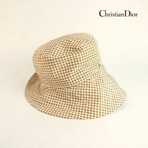 Christian Dior クリスチャンディオール バケットハット 帽子 ドット柄 シルク100% ブラウン@KG5