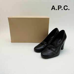 A.P.C. アー・ペー・セー 36 23.0 パンプス ヒール ラウンドトゥ レザー 黒 ブラック 箱付き/PC4