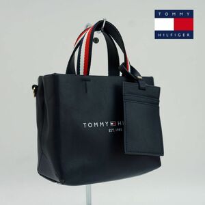 Tommy Hilfiger トミー ヒルフィガー ハンドバッグ ショルダー付き カードケース付き レザー 紺 ネイビー@KG65