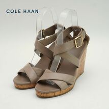 COLE HAAN コール ハーン 6 23.0 クロスサンダル ウェッジソール アンクルストラップ レザー ベージュ/PC68_画像1