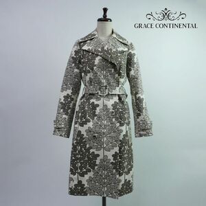 GRACE CONTINENTAL Grace Continental leaf pattern belt attaching long coat lady's outer brown group size 38*PC117