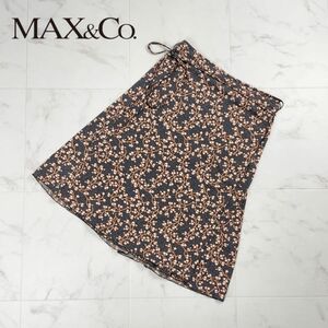 美品 MAX&Co. マックス アンド コー 総柄 ラップフレアスカート 膝丈 裏地無し 紺 茶色 サイズS*PC720